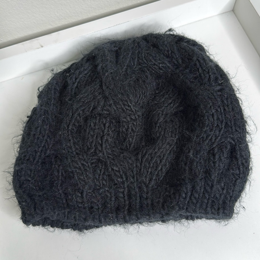 Purple Chunky Knit Slouchy Beanie in Black One Size